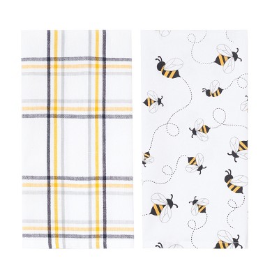 C&F Home Honey Bee Yellow & Black Plaid Pattern Spring Summer Cotton Kitchen Dishtowels Set of 2