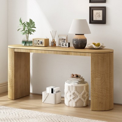 KTMBDW Fluted Console Table, Farmhouse Oval Curved Entryway Table with Storage and Fluted Wood Legs for Entrance, Hallway, Living Room