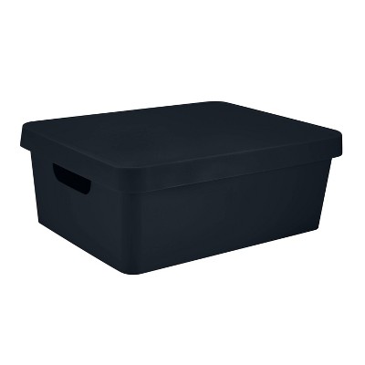Simplify Vinto Storage Box with Lid Medium Charcoal: Polypropylene, 0.494 Volume, 14.5" W x 10.9" D x 5.4" H, Gray