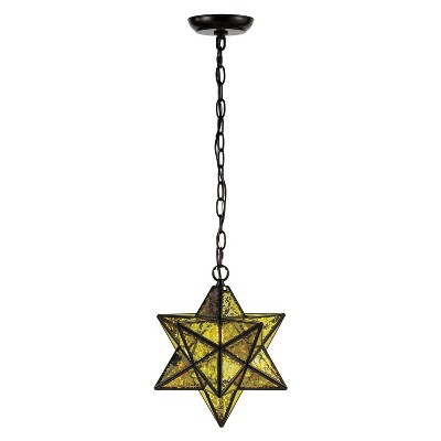 JONATHAN Y Stella 12" Moravian Star Metal/Clear Glass LED Pendant: Oil Rubbed Bronze Finish, Adjustable Height