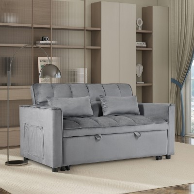 Okak Modern 3-in-1 Pull-out Sofa Bed Convertible Loveseat Sleeper Couch Futon with Pillows & Reclining Backrest for Living Room Office