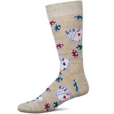 Memoi Poker Face Playing Card Bamboo Blend Men's Crew Socks