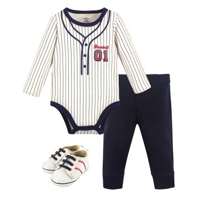Little Treasure Baby Boy Cotton Bodysuit, Pant and Shoe 3pc Set, Baseball Uniform