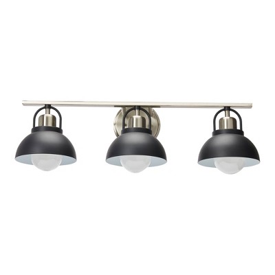 Robert Stevenson Lighting Walsh Metal 3-Light Vanity Light with Shades Matte Black and Brushed Nickel: ETL Listed, Steel Body, No Switch