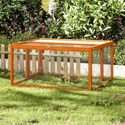 SEVOBAL Pet Crates and Houses Folding Rabbit Hutch Lockable Doors Ground Stakes for Indoor and Outdoor Patio Garden Deck, Orange, 43.3"*37"*21.3"