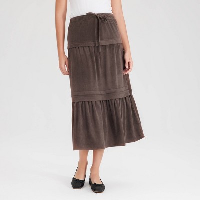 Women's Faux Suede Tiered Midi A-Line Skirt - Universal Thread™