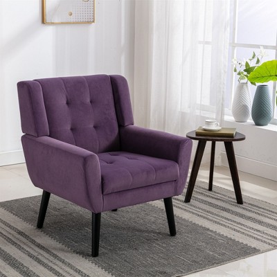 CAVINAS Accent Chairs for Bedroom, Modern Soft Leather Material Ergonomics Accent Chair Living Room Chair, with Black Legs For Indoor Home