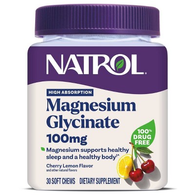 Natrol High Absorption Magnesium Glycinate 100mg Soft Chews for Healthy Sleep and Body - Cherry Lemon - 30ct