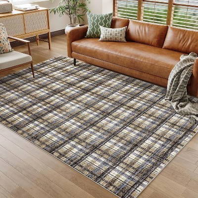 Geometric Striped Runner Rug, Washable Low-Pile Non-Slip Floor Cover for Hallway, Kitchen, Laundry, Bedroom, Stain-Resistant Indoor Carpet