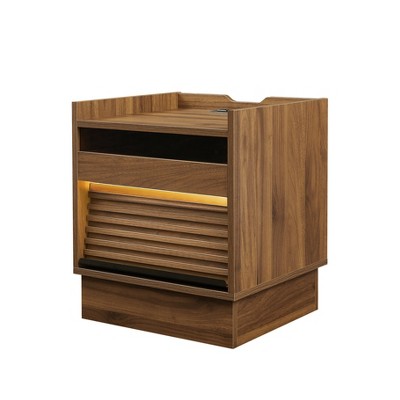 LED Nightstand End Table Bed Beside Table Sofa Side Table Accent Table with Drawer & Charging Station - ModernLuxe