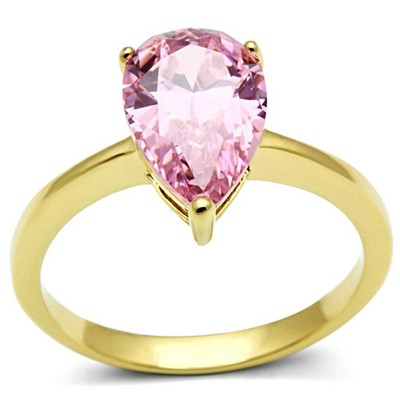 Slickblue Women’s Solitaire Ring in IP Gold Stainless Steel with Rose Pear CZ, Slim and Stackable, size 5–10
