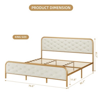 Iron Frame Velvet Sponge KING Bed, LF Diamond Tufted Design, Skin-friendly & Breathable, Sturdy & Durable, 2 Color Options
