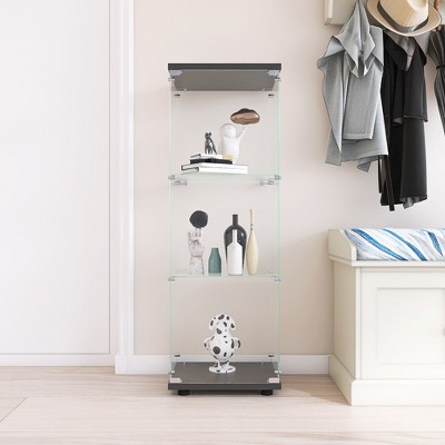 Modern Glass Display Cabinet With Clear Door Floor Standing 3-Shelf Collection Display Glass Bookshelf For Living Room Home Office