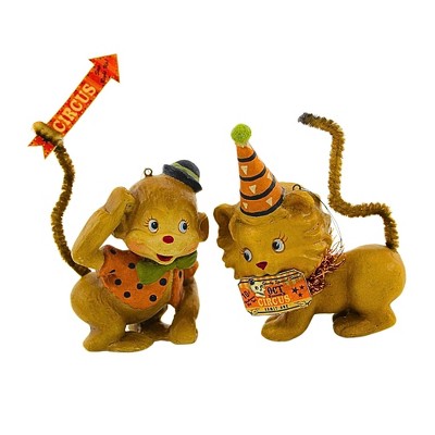 Bethany Lowe 3.0 Inch Big Top Animals Halloween Tree Ornament Set , Halloween Decor Circus Lion Monkey (2PC)