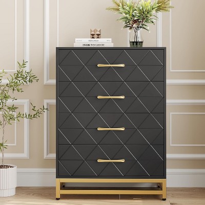 4-Drawer Dresser with Gold Handles, Wooden Dresser for Bedroom, Living Room, Entryway