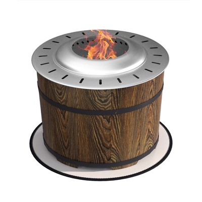 Outsunny Smokeless Fire Pit, 20" Barrel Style Wood Burning Firepit with Mat, Magnesium Oxide