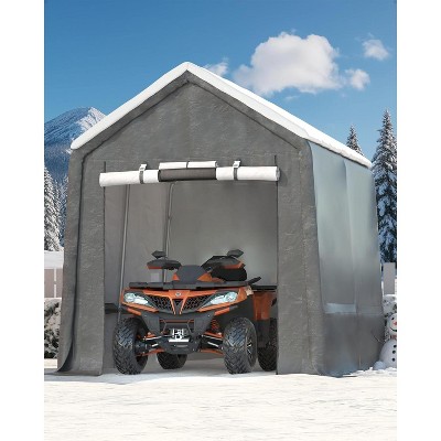 Acekool 10x10FT Outdoor Portable Storage Shed, Roll-Up Door, Heavy-Duty Waterproof PE Tarp, UV-Resistant Shelter for Garden, Tools, Motorcycles,Gray