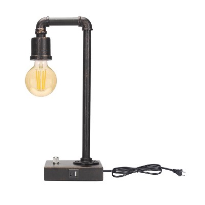 Itopfox Industrial Vintage Bedside Lamp with USB C/A Charging Ports, Dimmable Steampunk Office Lamp Metal Pipe Edison Reading Light for Bedroom, Dorm