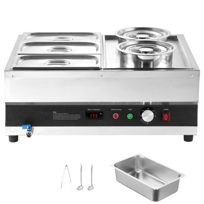 VEVOR Electric Soup Warmer, Two 6.34QT Pots & Three 1/3 Pans, Stainless Steel Food Warmer with 86~185°F Adjustable Temp, 1500W Bain Marie, Silver