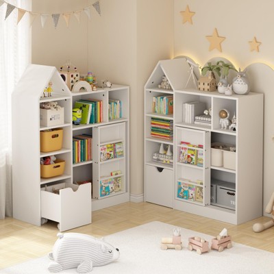 GustoWave Toy and Book Organizer for Kids, Storage Organizer with 8 Cubbies and Pull - Out Drawers, Ideal for Playrooms and Bedrooms
