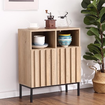 Industrial Buffet Cabinet with Fluted Doors & Metal Legs - Modern Storage Sideboard for Living Room/Hallway, Narrow Accent Console Table