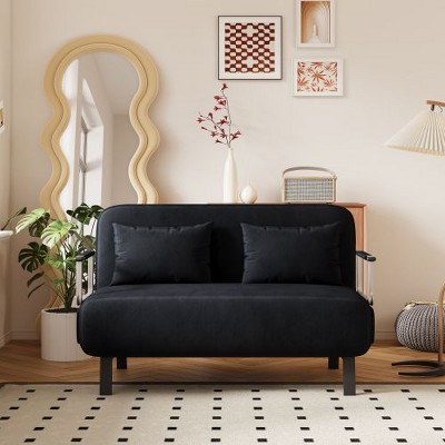 NicBex Velvet Convertible Sofa Bed, Tri-Fold Sleeper Sofa with Adjustable Backrest & Pillow, Leisure Chaise Lounge Couch for Living Room,Loveseat Sofa