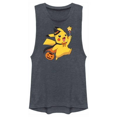 Juniors Womens Pokemon Halloween Pikachu Wizard Costume Festival Muscle Tee