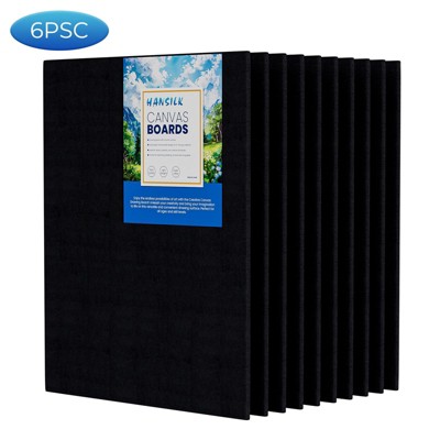 HANSILK 6pk  8x10 inch  Black Canvases for Painting, Canvas Panels 100% Cotton Acid-Free, Art Boards for Oil & Acrylic