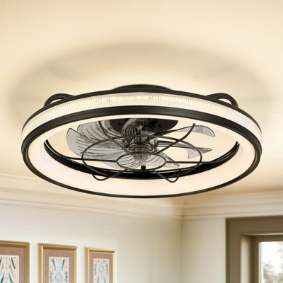 Rennnsan Oroven 18"W Wheel Industrial LED Dimmable Flush Mount Ceiling Fan in Black