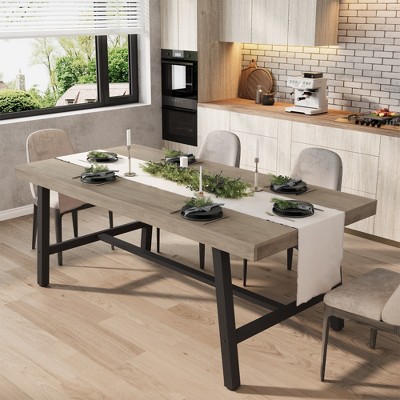 Industrial Dining Table for 6~8 People, 78.7" Long Rectangle Dining Tables, Wooden Kitchen Table with Sturdy Metal Frame for Dining Room