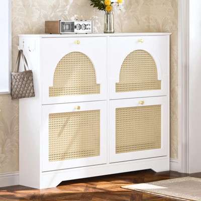 RISOKEYS Shoe Cabinet with 4 Rattan Doors - Ventilated & Anti-Tip Design for Entryway & Hallway - Easy Assembly for Family Home