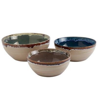 3pc Stoneware Tuscon Serving Bowl Set - Tabletops Gallery: Round, Off-White, Dishwasher-Safe, 122 oz Capacity