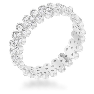 Slickblue Women’s 1ct CZ Eternity Ring, Rose Gold / Silver, Bezel Setting, Clear Stones, Textured Band, Size 5-10