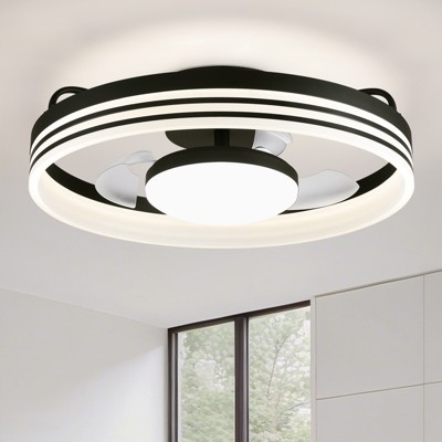 Ludomide Modern Black Low Profile Ceiling Fans with Lights, 20 in Smart Bladeless Dimmable Flush Mount Ceiling Fan with Remote and App Control