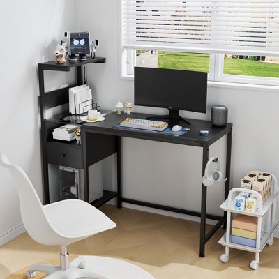 NicBex Modern Computer Desk with Power Outlet,Writing Desk with Storage Shelves,Office Desk for Home,Office,Workshop