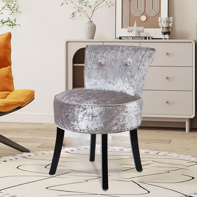 Luxury Velvet Makeup Side Desk Chair Vanity Stool Dressing Table Seat w Backrest