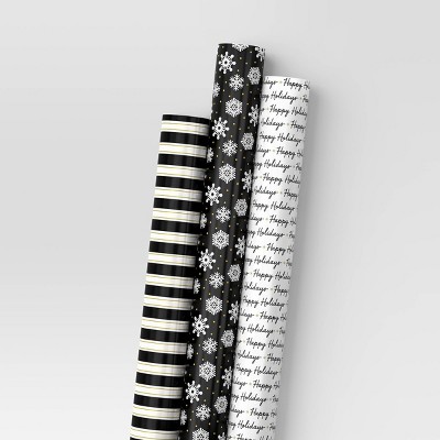 30" 3pk 180 sq ft Christmas Wrap Pack Stripes/Happy Holidays/Snowflakes - Wondershop™