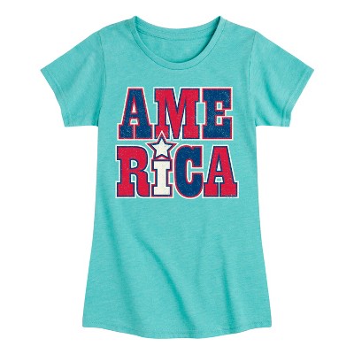 Girls' - Instant Message - America Red White and Blue Stacked Fitted Short Sleeve Graphic T-Shirt