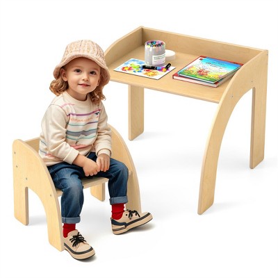 KTMBDW Kids Wood Table and Chair Set, Kids Play Table with 1Chairs, Pieces Kids Study Table for Toddlers, Girls, Boys