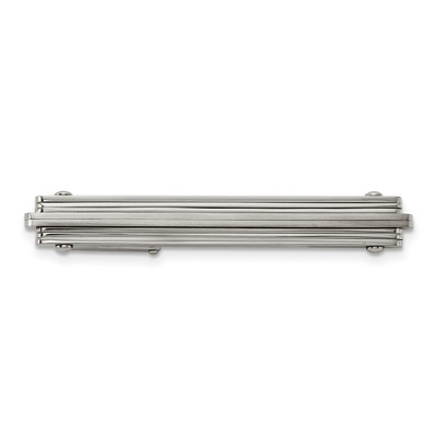 Black Bow Jewelry Stainless Steel Brushed & Polished Striped Tie Bar Clip, 7 x 55mm