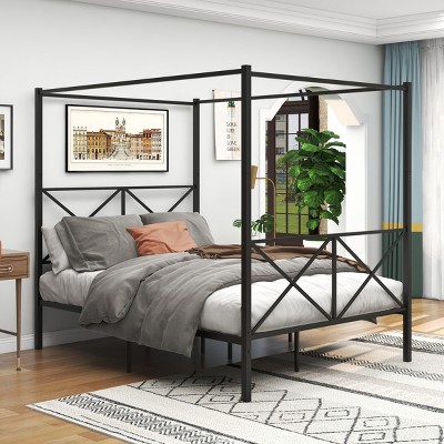 Canopy Bed Frame Modern Platform with Under Bed Storage for Bedroom Queen - 3irtyhousy