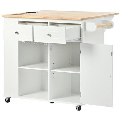 Dexmalle Kitchen Island with Power Outlet and Drop Leaf