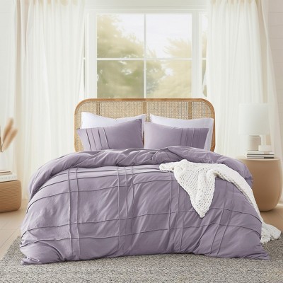 3Pcs Comforter set Pinch Pleat Comforter for All Seasons, Grid Pattern Lightweight Bedding Set, Solid Chic Vintage Style Farmhouse Bed Comforter Sets