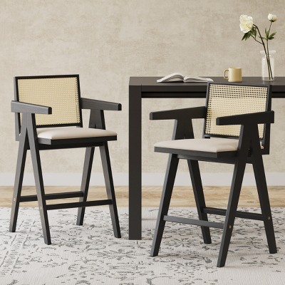 27" Modern Bar Stool with Padded Seat,Wood Counter Height Barstools with Arm Backrest for Kitchen Island,Dining Room-Tanpinhause