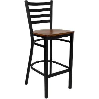 Emma and Oliver Ladder Back Black Metal Restaurant Dining Barstool