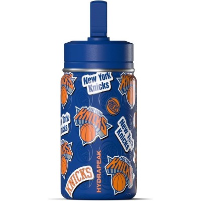 NBA New York Knicks 14oz Kids Stainless Steel Water Bottle With Straw Lid and Flexible Handle