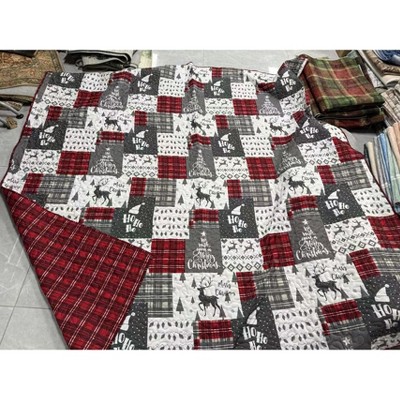 Christmas Quilt Set Queen Size, 3 Piece Reversible Soft Lightweight Bed Quilt with 2 Pillow Shams, Washable Quilted Comforter for Bedroom Cabin