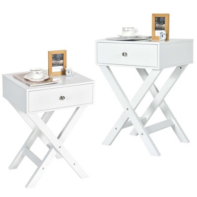 Costway Set of 2 X-Shaped Nightstand Side End Table Bedside Table w/ Drawer
