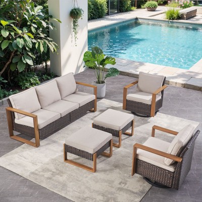 Gymojoy 5 Pieces Outdoor Patio Sofa Swivel Chair with Ottoman Set