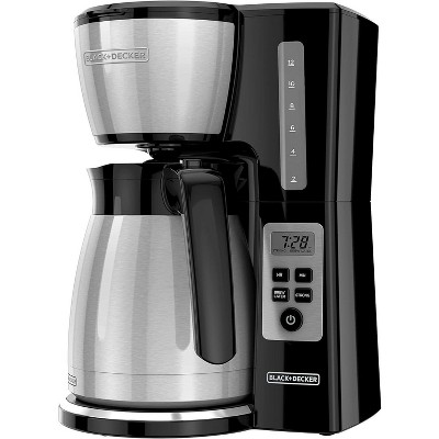 BLACK+DECKER 12 Cup Thermal Programmable Coffee Maker with Brew Strength and VORTEX Technology, Black/Steel